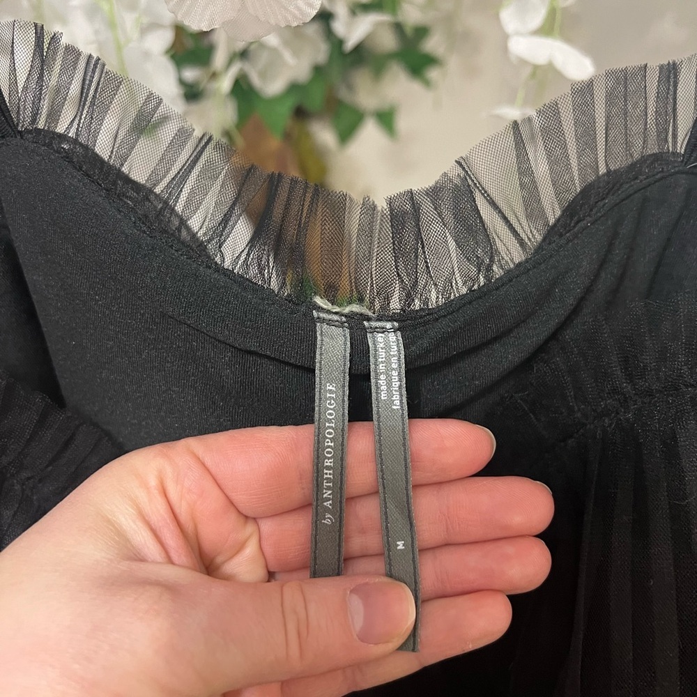 Anthropologie Black Layered Pleated Tulle Tank Top - Picture 7 of 9